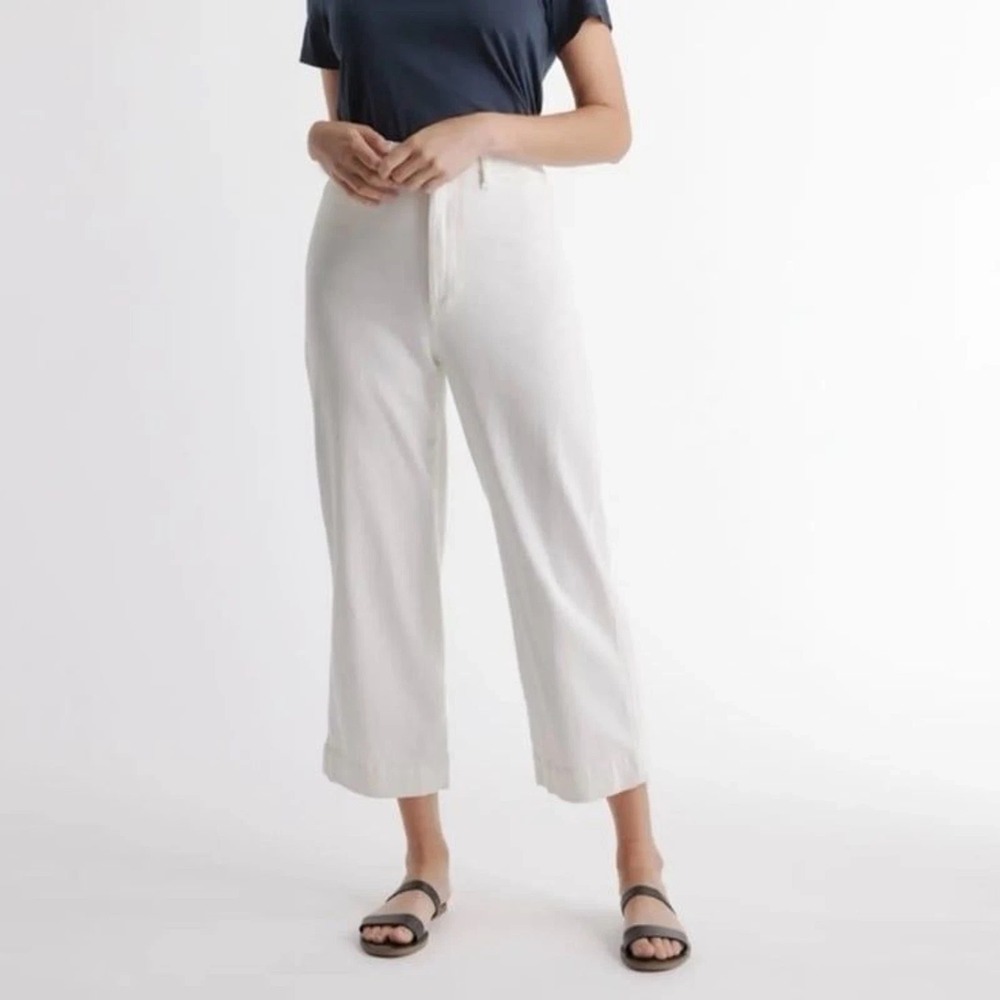 Quince Womens Organic Stretch Cotton Twill Wide Leg Crop Pants White Size 28